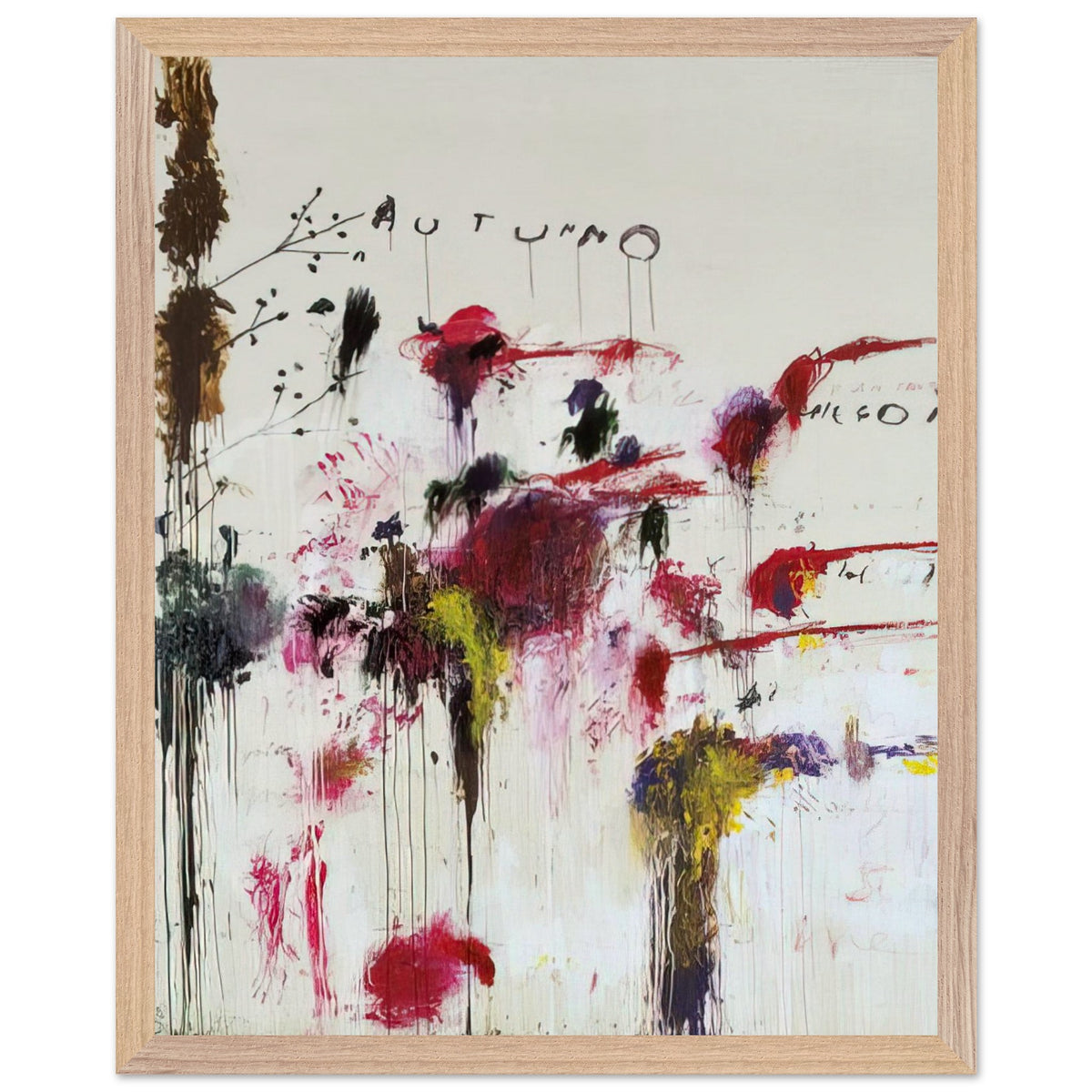 Quattro Stagioni II. Autunno by Cy Twombly, framed art print, bold red and crimson brushstrokes, rich purple and burgundy accents, 50x70 cm (20x28 in), white frame