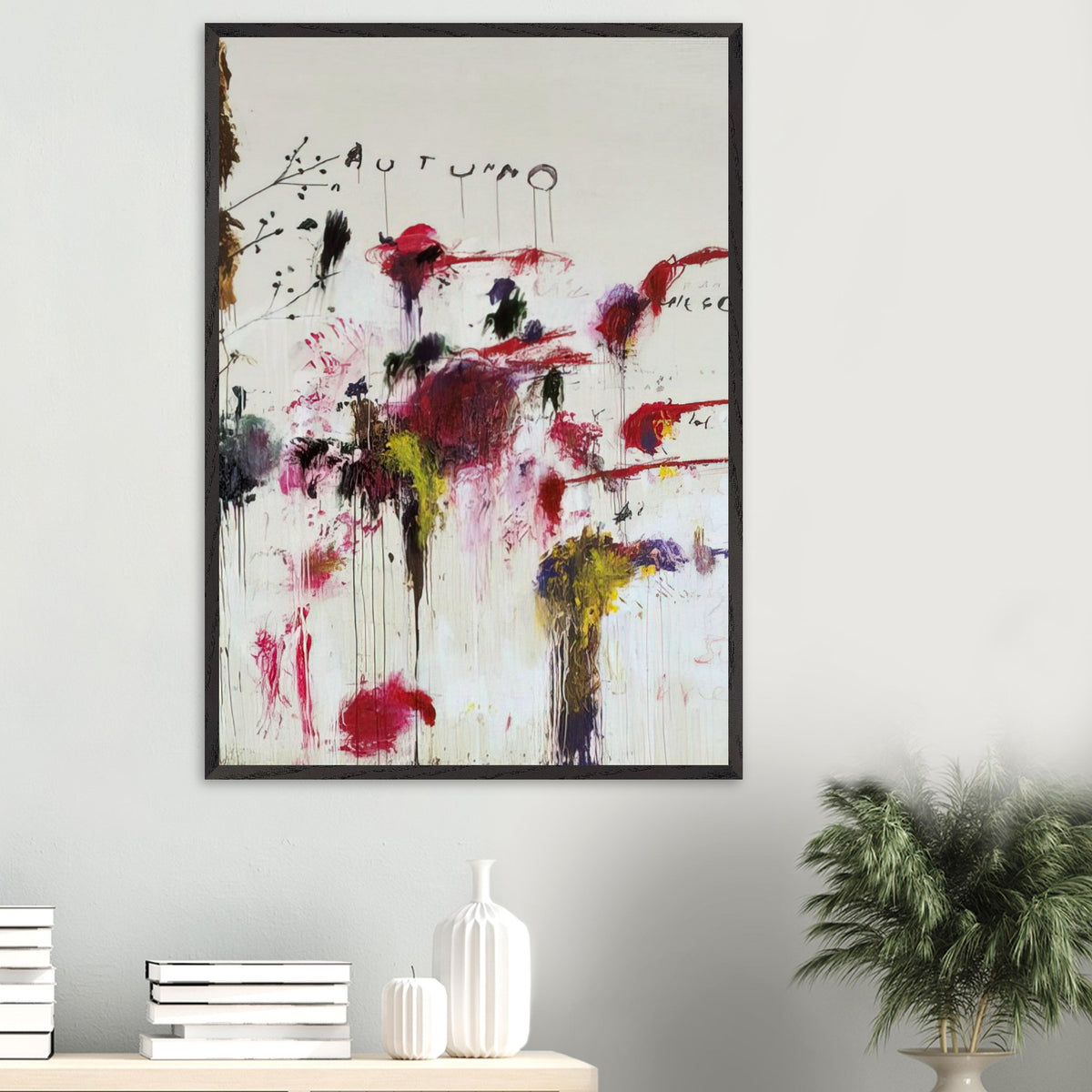 Quattro Stagioni II. Autunno by Cy Twombly, framed art print, bold red and crimson brushstrokes, rich purple and burgundy accents