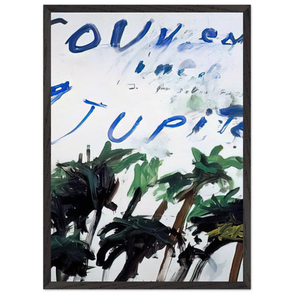 Souvenir of Jupiter by Cy Twombly, framed art print, handwritten lettering, gestural abstraction, 40x50 cm (16x20 in), black frame