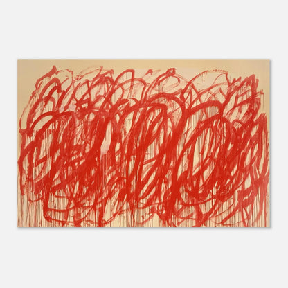 Untitled (Bacchus) by Cy Twombly poster: Thick, energetic strokes move across the composition in an almost continuous flow….