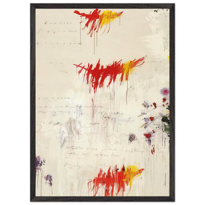Quattro Stagioni I. Primavera by Cy Twombly, framed art print, energetic red and yellow brushstrokes, subtle purple and green details, 40x50 cm (16x20 in), white frame
