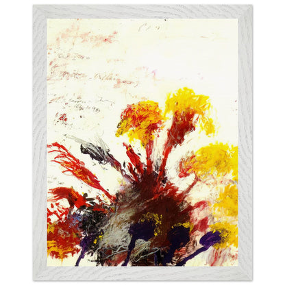 Summer Madness by Cy Twombly, framed art print, energetic red and crimson brushstrokes with bright yellow, orange, 50x70 cm (20x28 in), white frame