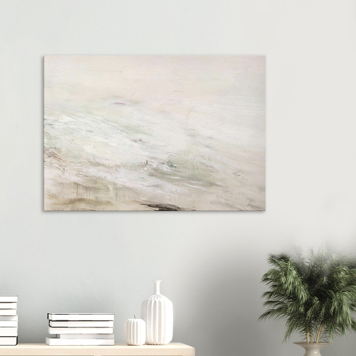 Hero and Leandro (A Painting in Four Parts) Part II by Cy Twombly canvas print: This atmospheric composition features an expansive pale background with flowing white and gray….
