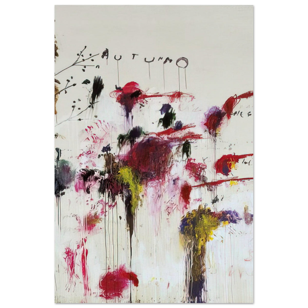 Quattro Stagioni II. Autunno by Cy Twombly, poster, energetic red and crimson brushstrokes, rich purple and burgundy, 20x25 cm (8x10 in)