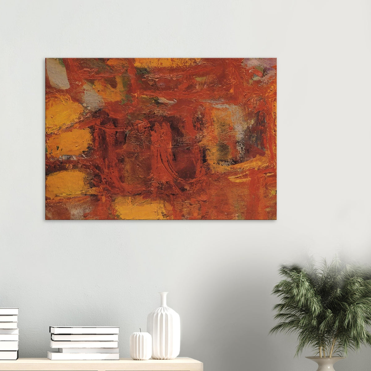 Ritual by Cy Twombly canvas print: This richly textured composition features a striking palette of rust red, burnt orange, golden yellow….