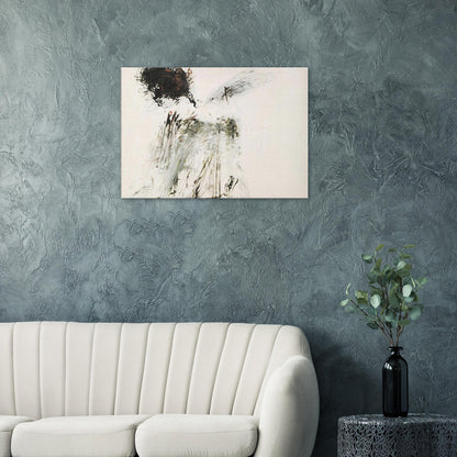 Ides of March by Cy Twombly canvas print: a pale background contrasted with concentrated black brushwork, loose graphite-like lines….