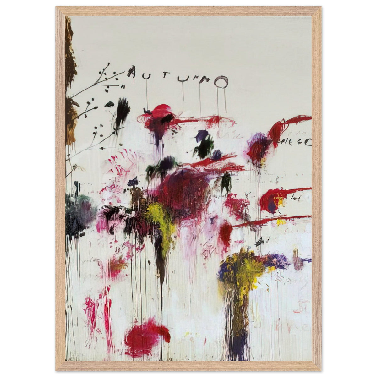 Quattro Stagioni II. Autunno by Cy Twombly, framed art print, bold red and crimson brushstrokes, rich purple and burgundy accents, 40x50 cm (16x20 in), black frame