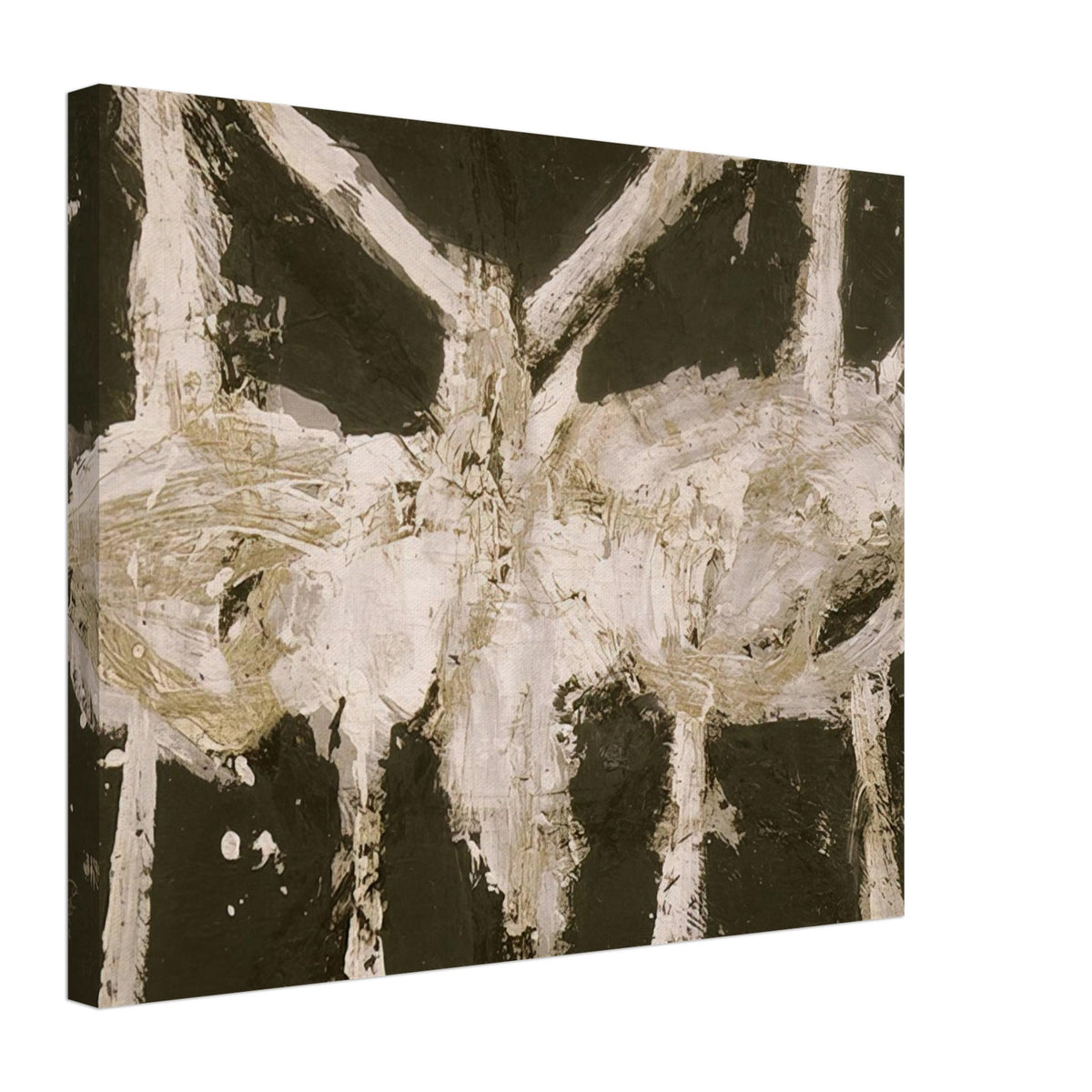 Min-Oe by Cy Twombly canvas print, 50 × 75 cm / 20 × 30 in: This striking composition features thick ivory-white brushstrokes against a deep black background….