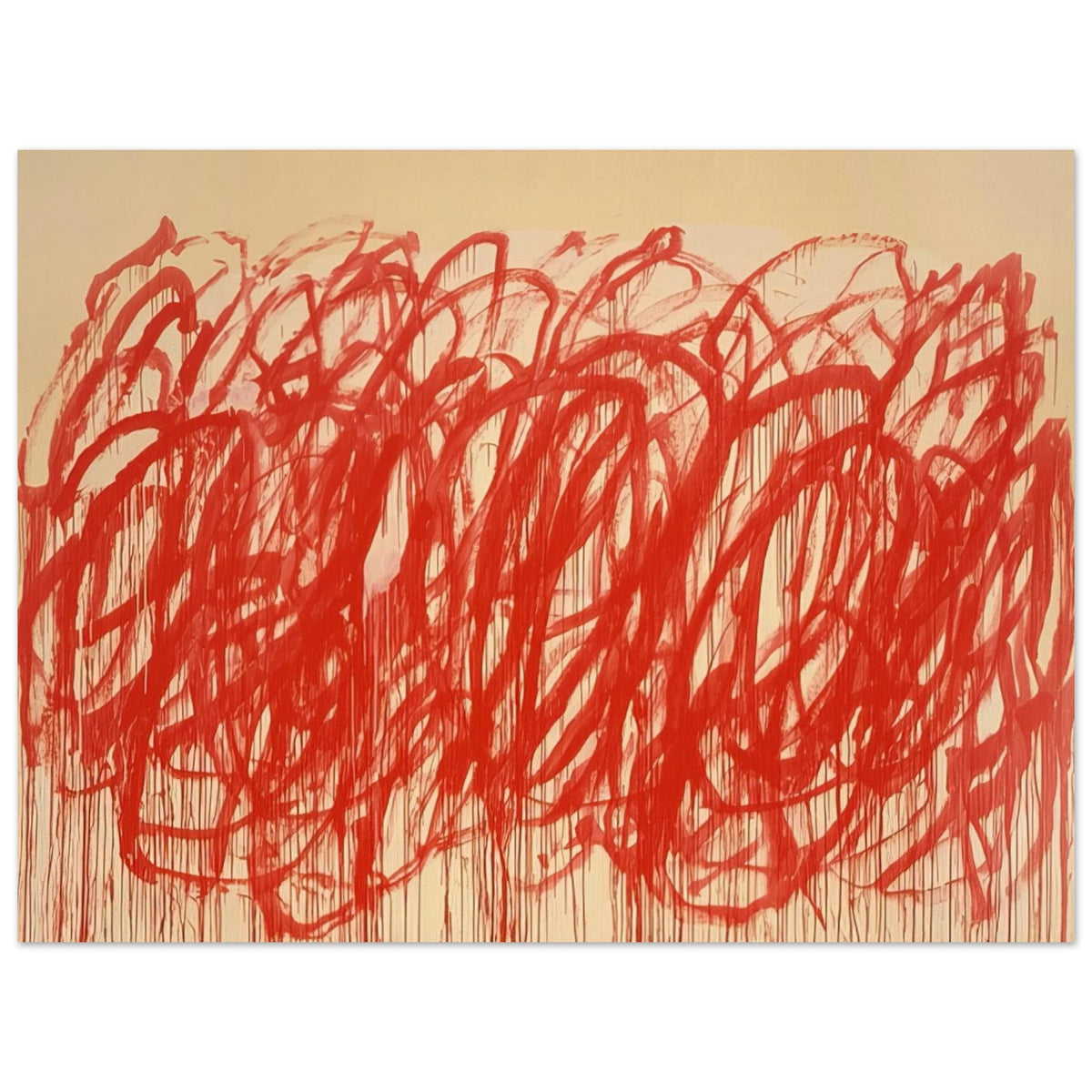 Untitled (Bacchus) by Cy Twombly poster, 75 × 100 cm / 30 × 40 in: Thick, energetic strokes move across the composition in an almost continuous flow….