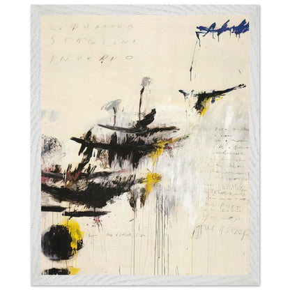 Quattro Stagioni I. Inverno by Cy Twombly, framed art print, bold black brushstrokes, flowing paint drips, 40x50 cm (16x20 in), white frame