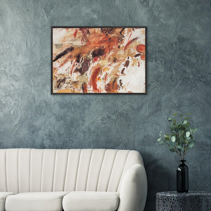 Ferragosto V by Cy Twombly framed art print; featuring energetic brushstrokes, layered pigments, and spontaneous gestures in shades of rust red, burnt orange.