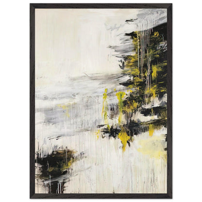 Quattro Stagioni II. Inverno by Cy Twombly, framed art print, bold black brushstrokes, flowing white and gray paint, 50x70 cm (20x28 in), black frame