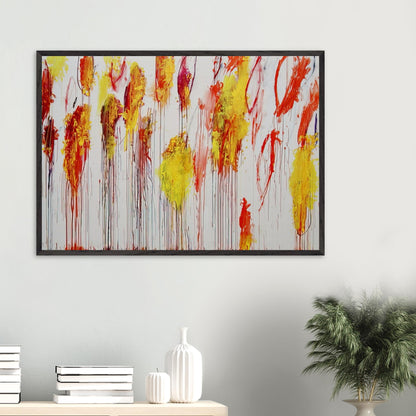 Lepanto, Part XII by Cy Twombly framed art print; featuring vibrant golden-yellow and orange brushstrokes, fiery red and crimson accents.