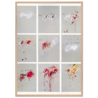 Nine Discourses on Commodus by Cy Twombly, framed art print, nine individual panels distinguished by muted gray backgrounds, 70x100 cm (28x40 in), black frame