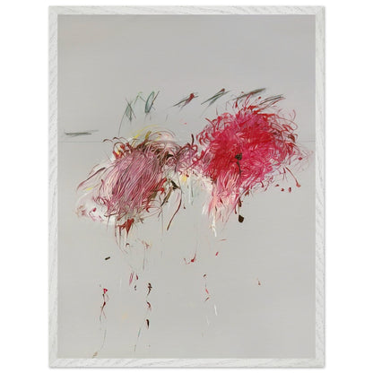 Nicola's Irises by Cy Twombly, framed art print, 60x80 cm / 24x32″, White frame; sweeping red and crimson brushstrokes, delicate pink accents, cool blue details