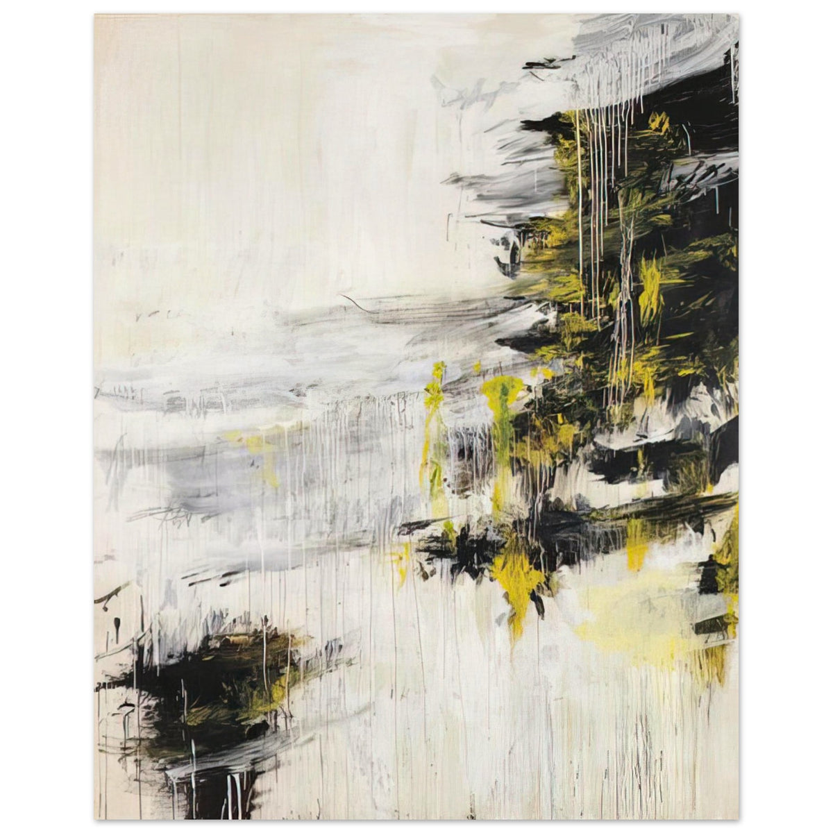 Quattro Stagioni II. Inverno by Cy Twombly, poster, bold black brushstrokes, flowing white and gray paint, 27x35 cm (11x14 in)