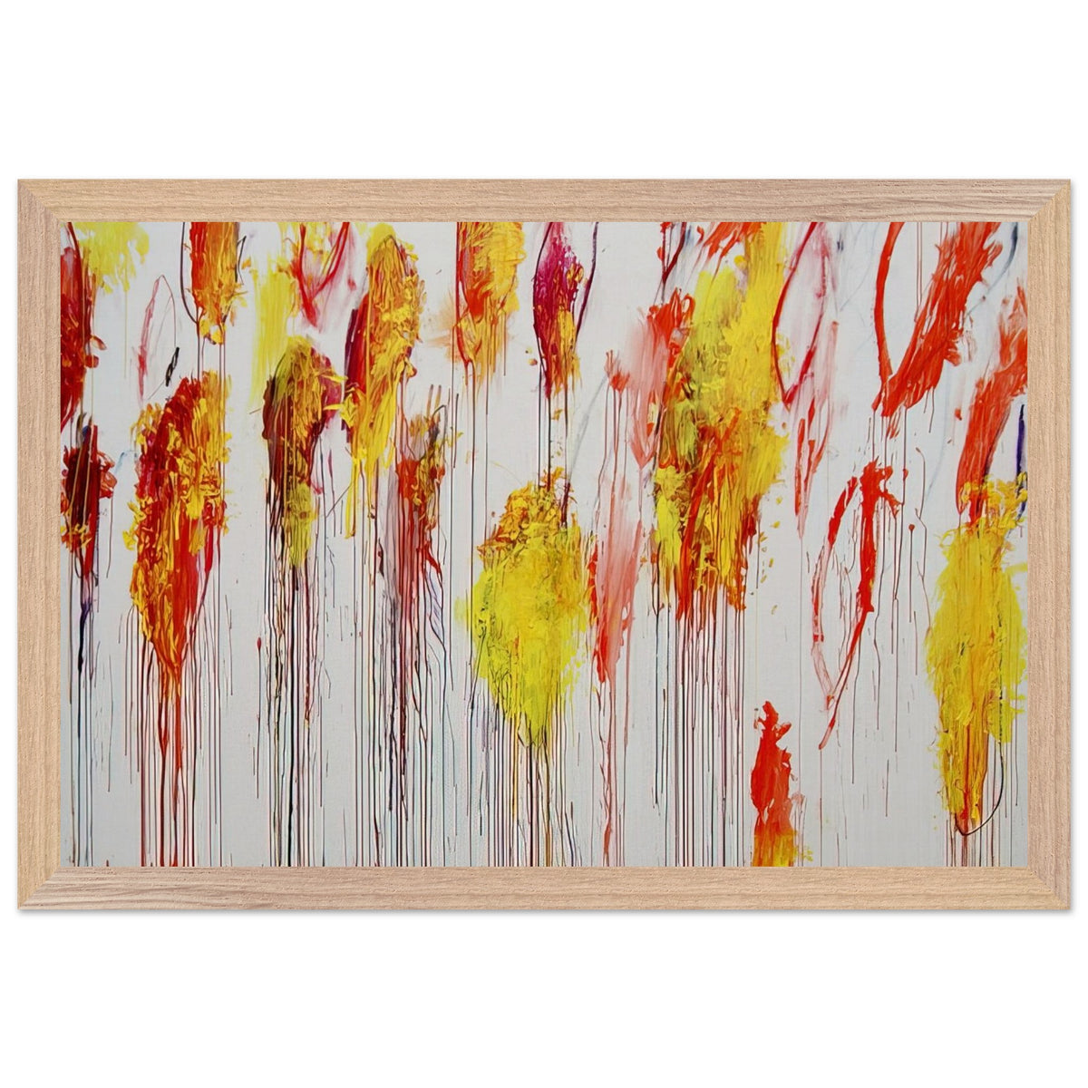 Lepanto, Part XII by Cy Twombly framed art print; featuring vibrant golden-yellow and orange brushstrokes, fiery red and crimson accents; size 30 × 45 cm (12 × 18 in); wood frame.