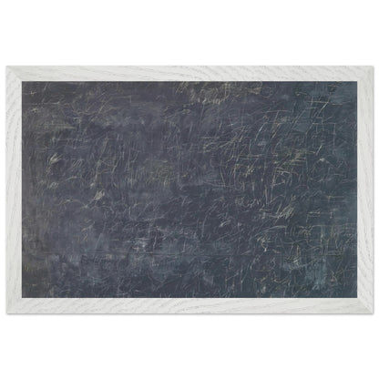 Panorama by Cy Twombly framed art print; featuring a deep charcoal-gray background covered with intricate white and pale-gray scribbles, intersecting lines; size 50 × 70 cm (20 × 28 in); wood frame.