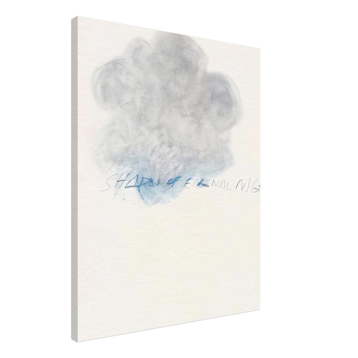 Fifty Days at Iliam: Shades of Eternal Night by Cy Twombly, canvas print, 60x75 cm / 24x30″; a delicate cloud of soft gray and pale blue tones floating across a warm, off-white background