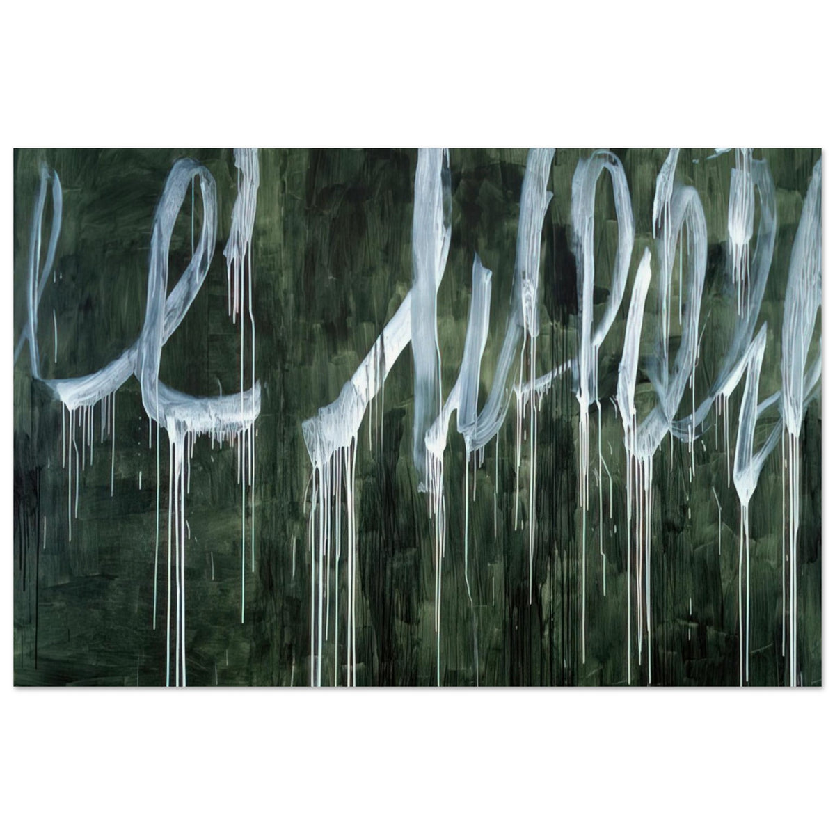 III Notes from Salalah (Note I) by Cy Twombly poster, 60 × 90 cm / 24 × 36 in: a deep forest-green background covered with oversized, flowing white loops and sweeping calligraphic….