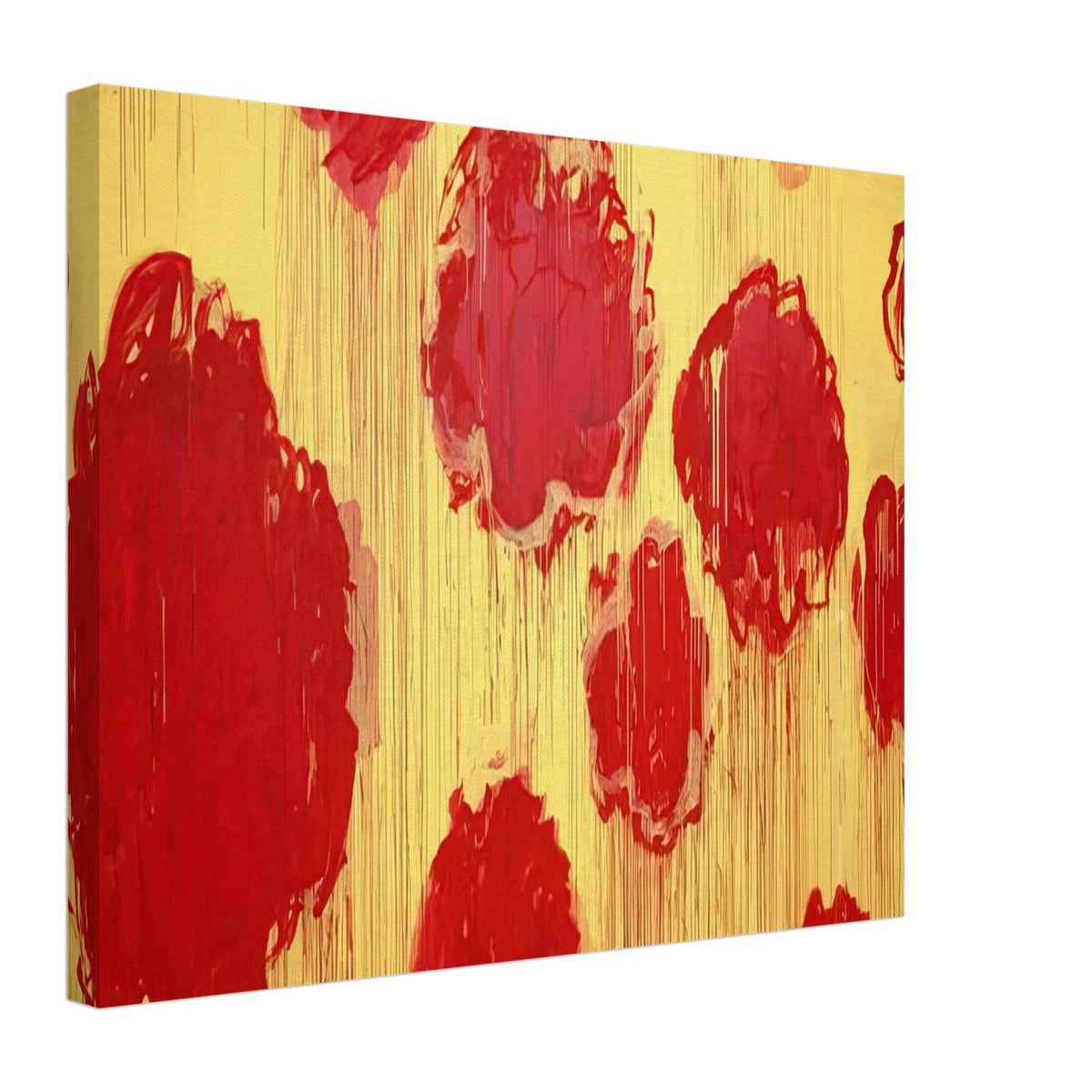 Untitled (Peonias Series) by Cy Twombly canvas print, 60 × 90 cm / 24 × 36 in: This striking composition features vivid red and crimson forms against a radiant golden-yellow background.