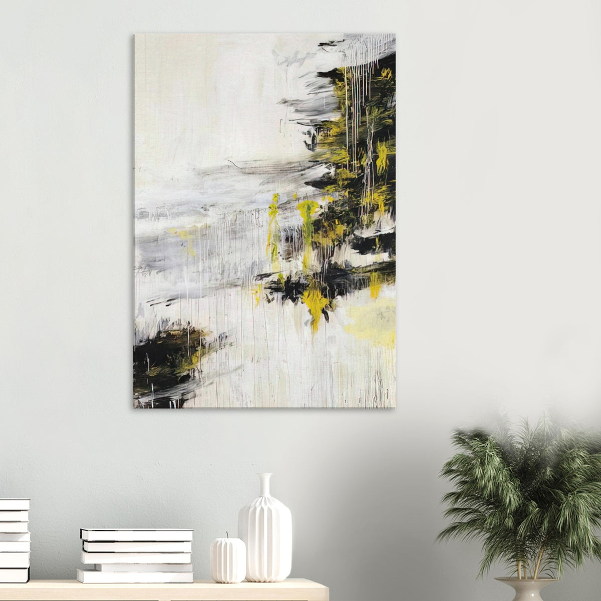 Quattro Stagioni II. Inverno by Cy Twombly, canvas print, bold black brushstrokes, flowing white and gray paint