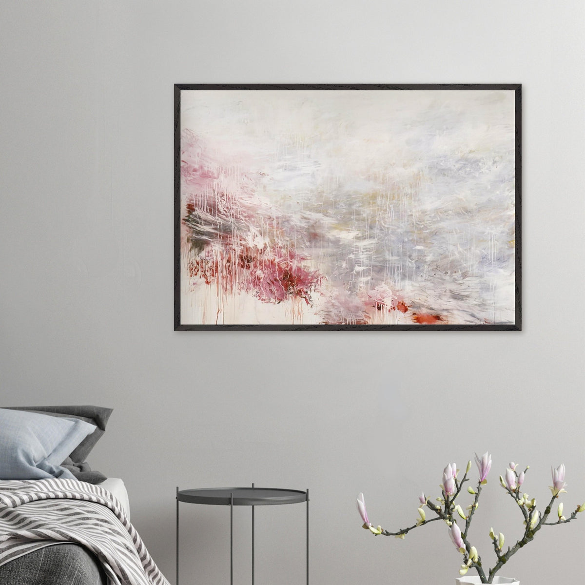 Hero and Leander (To Christopher Marlowe) [Rome] by Cy Twombly framed art print; featuring delicate washes of white, soft pink, dusty rose, and muted gray.