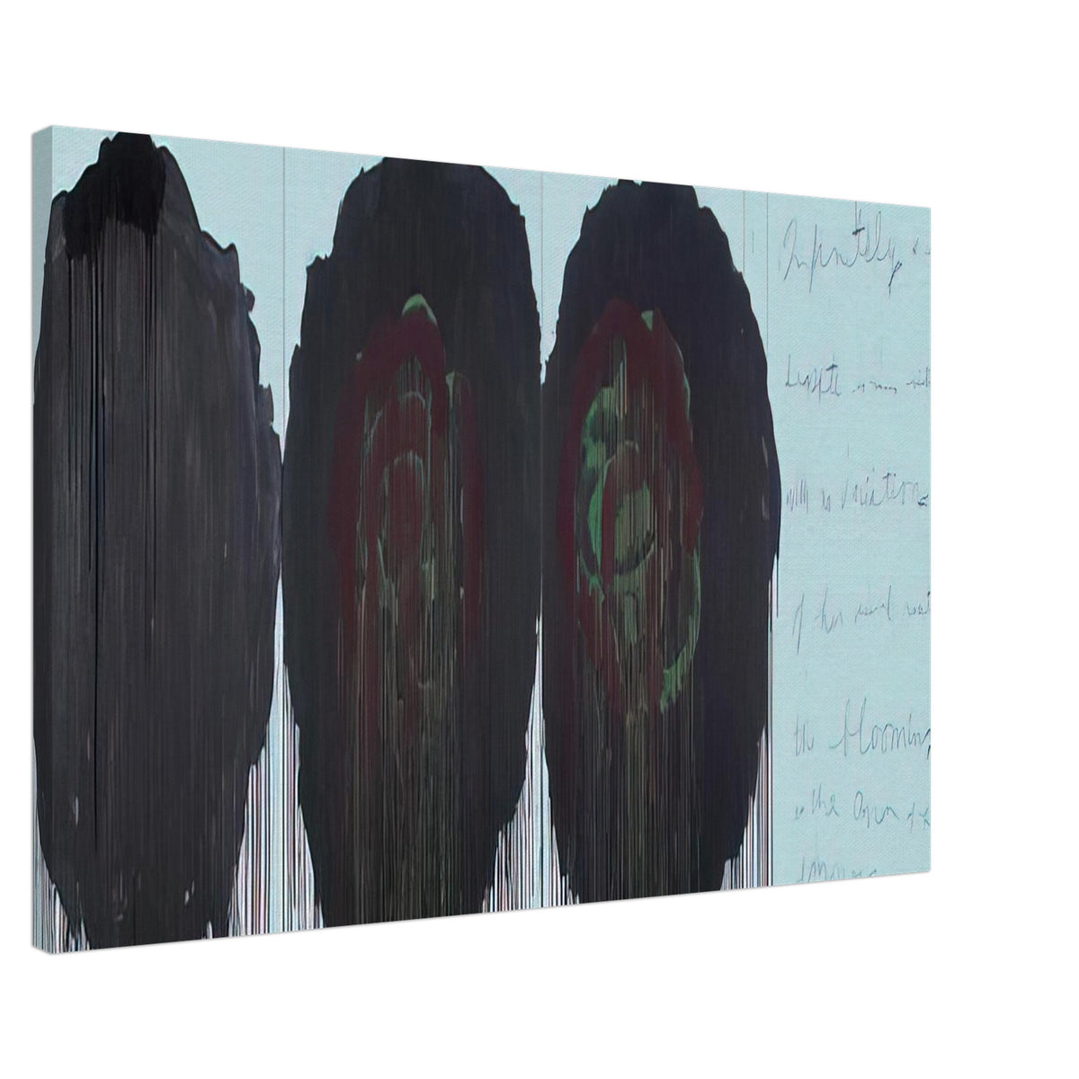 The Rose (V) by Cy Twombly canvas print, 60 × 90 cm / 24 × 36 in: This striking composition features three large, rose-inspired forms dominated by black, burgundy….