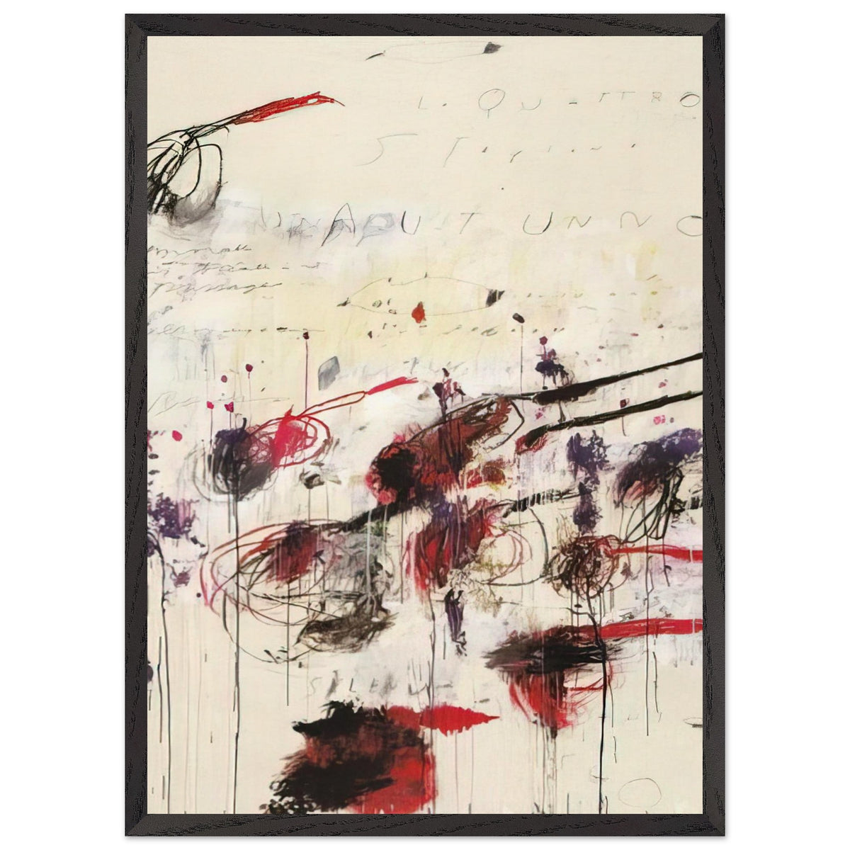 Quattro Stagioni: Autunno by Cy Twombly, framed art print, sweeping brushstrokes, spontaneous scribbles, 60x80 cm (24x32 in), black frame