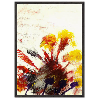 Summer Madness by Cy Twombly, framed art print, energetic red and crimson brushstrokes with bright yellow, orange, 40x50 cm (16x20 in), white frame