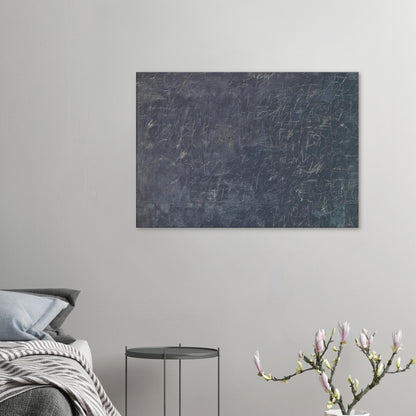 Panorama by Cy Twombly canvas print: a dark charcoal-gray background covered with a dense web of delicate white and pale gray lines.