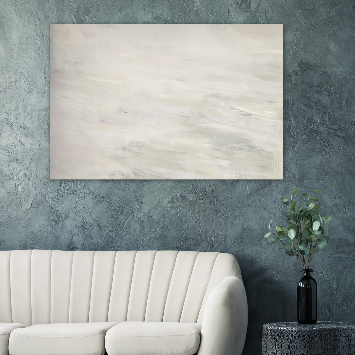 Hero and Leandro (A Painting in Four Parts) Part III by Cy Twombly poster: This minimalist composition features broad, flowing brushstrokes in white, pale gray, ivory….