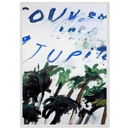 Souvenir of Jupiter by Cy Twombly, framed art print, handwritten lettering, gestural abstraction, 70x100 cm (28x40 in), black frame