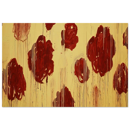 Untitled (Blooming, A Scattering of Blossoms & Other Things) by Cy Twombly poster, 60 × 90 cm / 24 × 36 in: This expressive composition features bold crimson and burgundy forms scattered across a luminous….