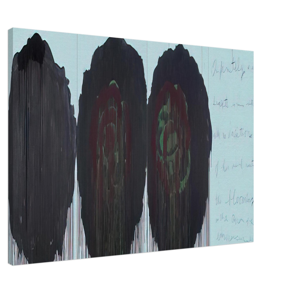 The Rose (V) by Cy Twombly canvas print, 40 × 50 cm / 16 × 20 in: This striking composition features three large, rose-inspired forms dominated by black, burgundy….