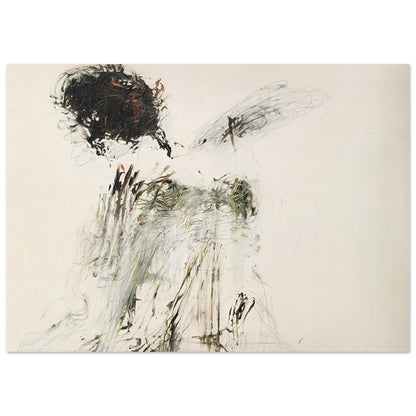 Ides of March by Cy Twombly poster, 60 × 90 cm / 24 × 36 in: This expressive composition features a pale, warm background contrasted with bold black brushstrokes….