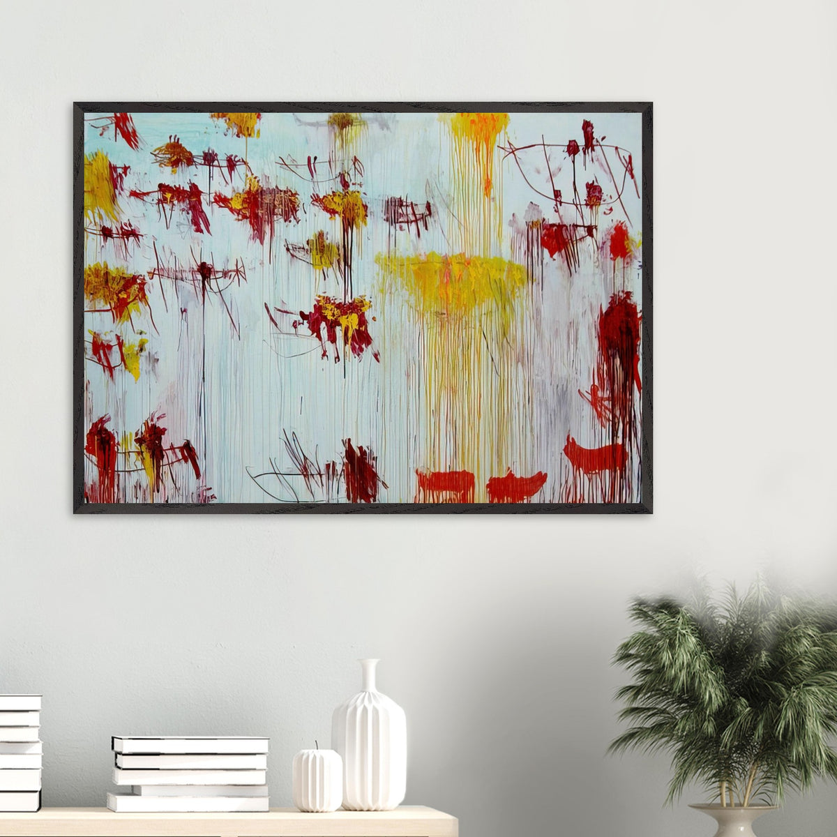 Lepanto, Part X by Cy Twombly framed art print; featuring a luminous pale blue and turquoise background, vivid golden-yellow brushstrokes.
