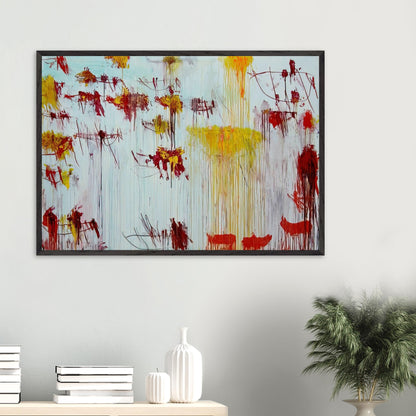 Lepanto, Part X by Cy Twombly framed art print; featuring a luminous pale blue and turquoise background, vivid golden-yellow brushstrokes.