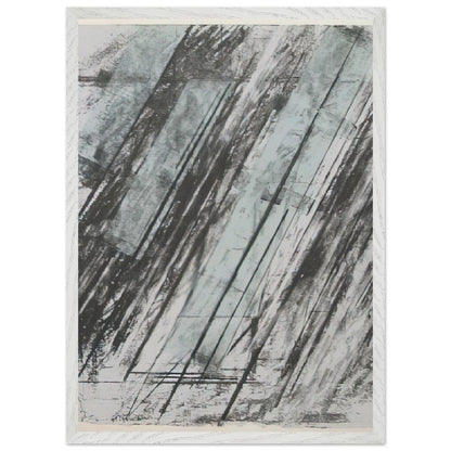 Untitled (Bastian 38) by Cy Twombly, framed art print, powerful diagonal strokes, layered black and gray marks, 70x100 cm (28x40 in), white frame