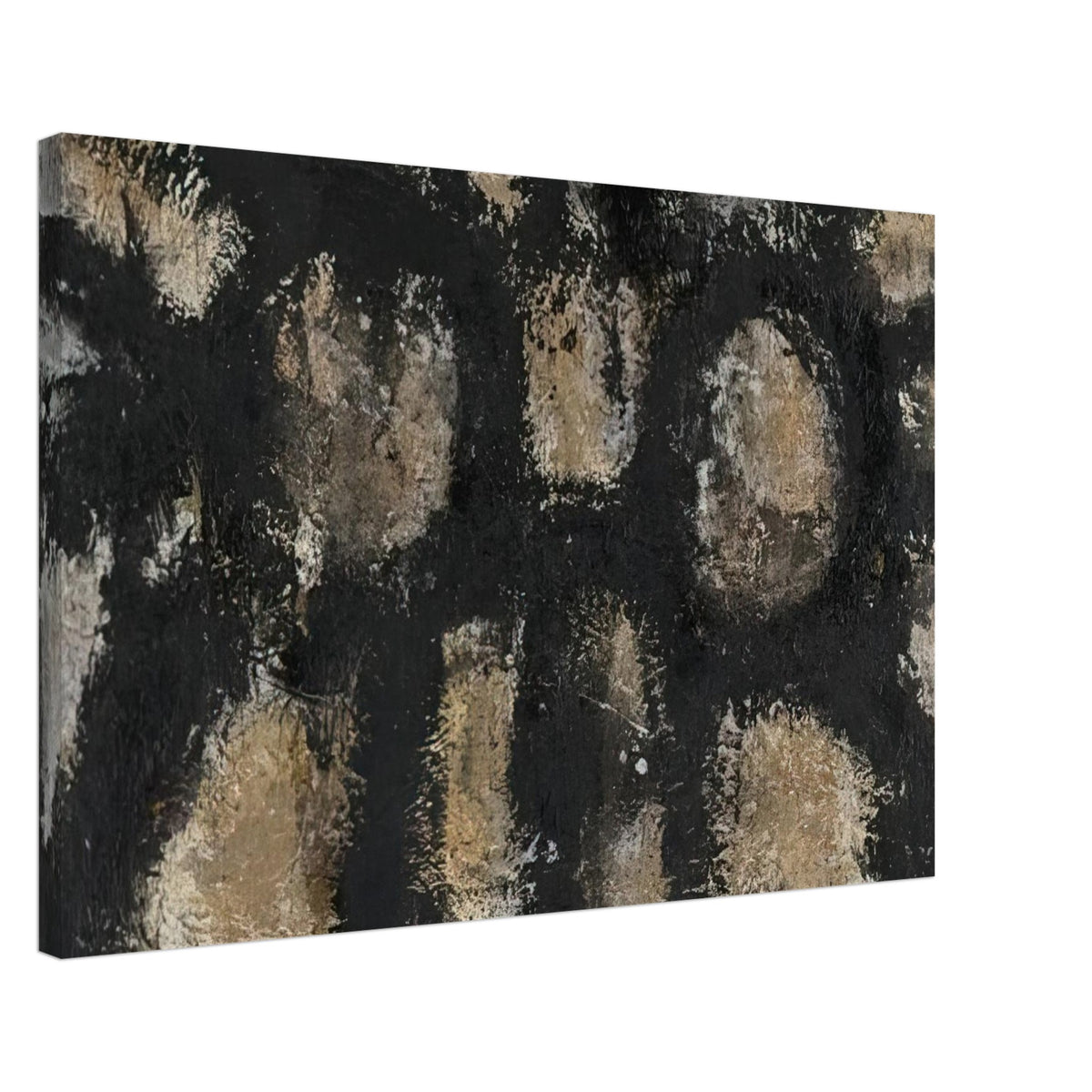 Myo by Cy Twombly canvas print, 70 × 100 cm / 28 × 40 in: This striking composition features irregular ivory, beige, and earthy forms emerging from a deep….