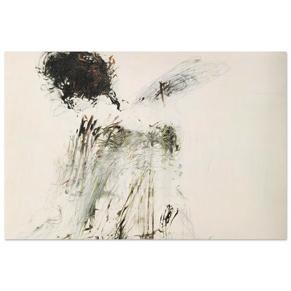 Ides of March by Cy Twombly poster, 50 × 70 cm / 20 × 28 in: This expressive composition features a pale, warm background contrasted with bold black brushstrokes….