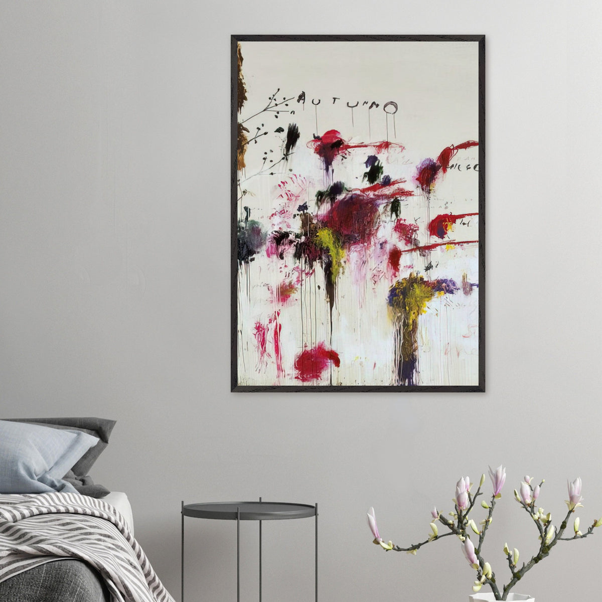 Quattro Stagioni II. Autunno by Cy Twombly, framed art print, bold red and crimson brushstrokes, rich purple and burgundy accents