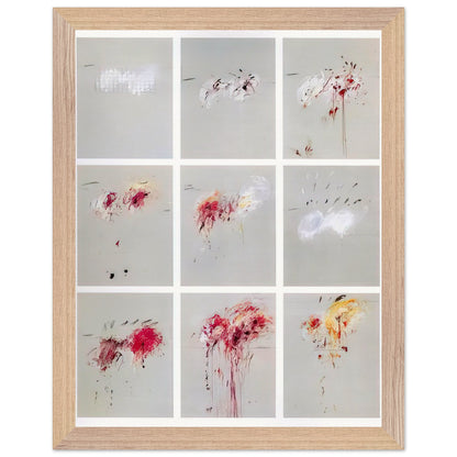 Nine Discourses on Commodus by Cy Twombly, framed art print, nine individual panels distinguished by muted gray backgrounds, 40x50 cm (16x20 in), black frame