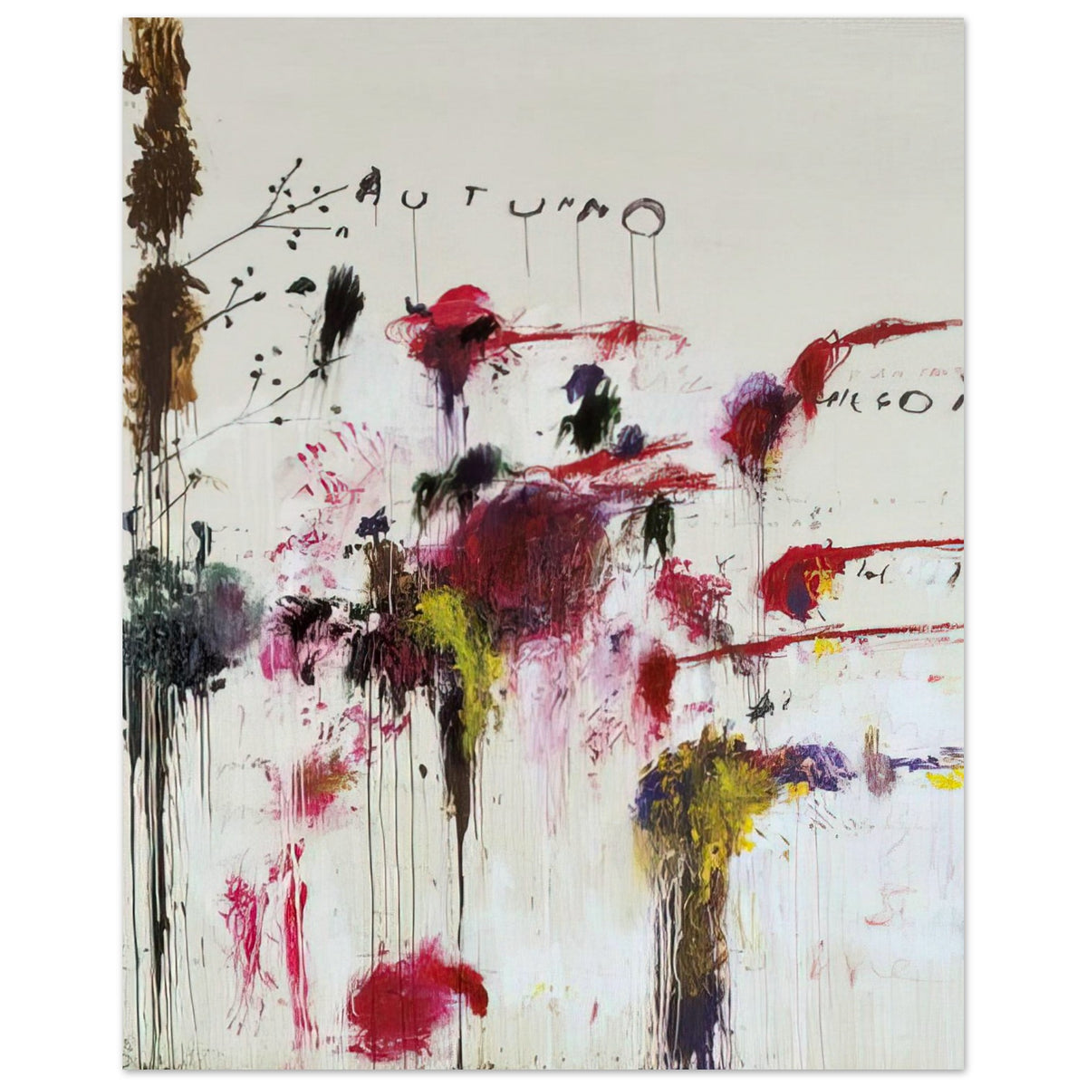 Quattro Stagioni II. Autunno by Cy Twombly, poster, energetic red and crimson brushstrokes, rich purple and burgundy, 60x80 cm (24x32 in)