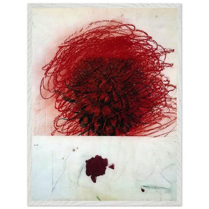 Pan II by Cy Twombly, framed art print, dense red and crimson form, surrounded by sweeping dark strokes and, 70x100 cm (28x40 in), white frame