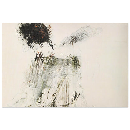 Ides of March by Cy Twombly poster, 100 × 150 cm / 40 × 60 in: This expressive composition features a pale, warm background contrasted with bold black brushstrokes….