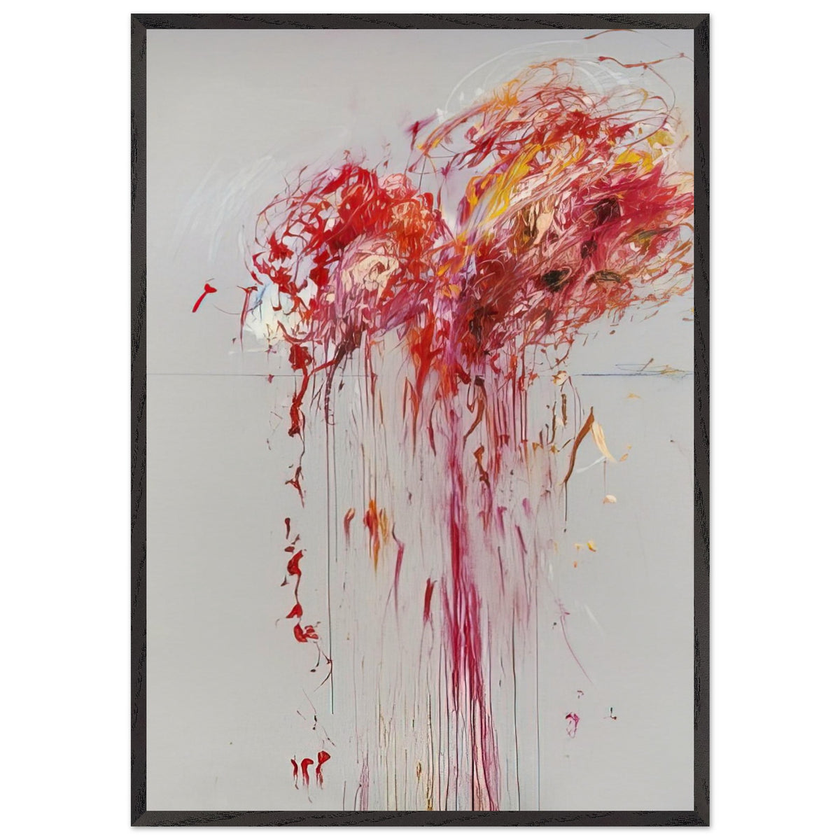 Nine Discourses on Commodus, Part VIII by Cy Twombly, framed art print, energetic red and crimson strokes, expressive pink and orange forms, 27x35 cm (11x14 in), white frame