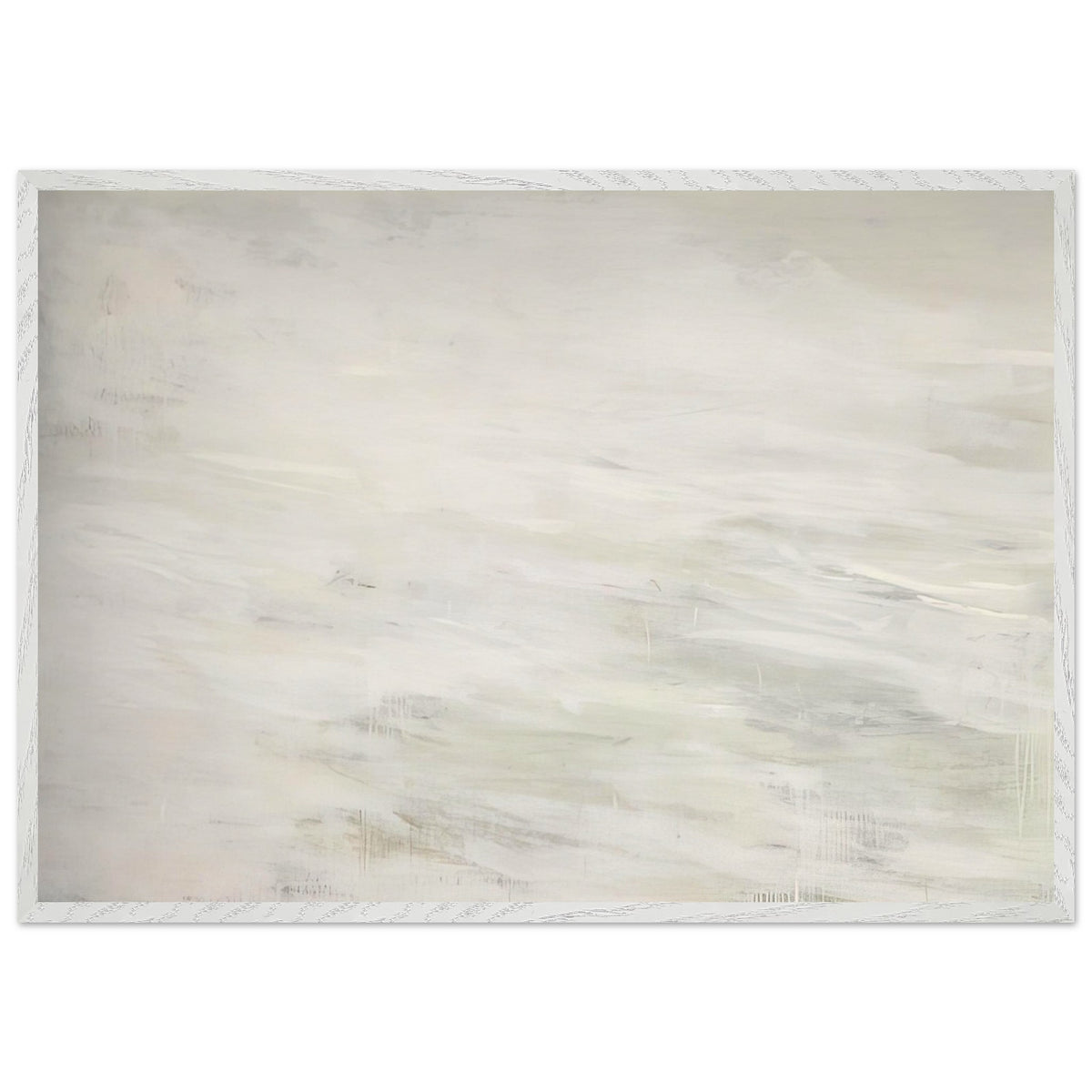 Hero and Leandro (A Painting in Four Parts) Part III by Cy Twombly framed art print; featuring expansive ivory and white tones, delicate pale gray marks, subtle beige shades; size 50 × 70 cm (20 × 28 in); wood frame.
