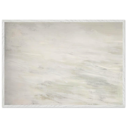 Hero and Leandro (A Painting in Four Parts) Part III by Cy Twombly framed art print; featuring expansive ivory and white tones, delicate pale gray marks, subtle beige shades; size 50 × 70 cm (20 × 28 in); wood frame.