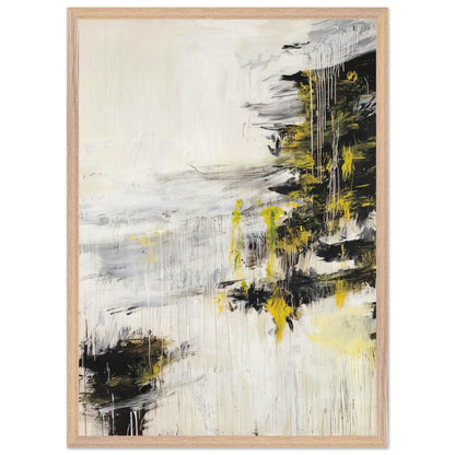 Quattro Stagioni II. Inverno by Cy Twombly, framed art print, bold black brushstrokes, flowing white and gray paint, 60x80 cm (24x32 in), black frame